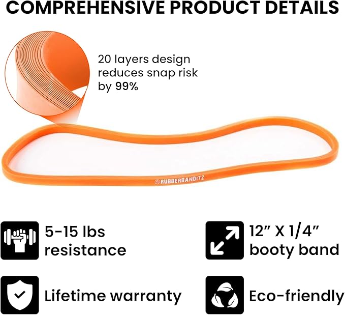 Rubberbanditz Extra Thick Booty Bands - for Glutes and Legs Workouts - Includes eGuide for Women - Mini Loop Exercise Band Engages HIPS, Thighs, Butt, and Abs - 5 Mini Resistance Band Sizes 5-100 lbs