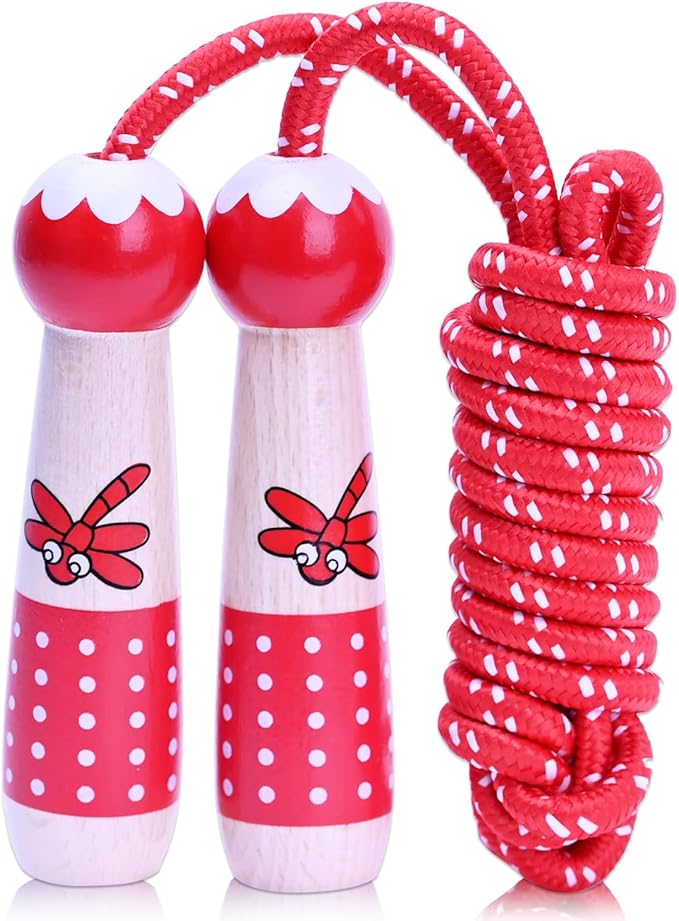 EGOSKY Jump Rope Kids, 7.2ft Children Adjustable Cotton Skipping Rope with Wooden Handle for Boys Girls Fitness Outdoor Activity