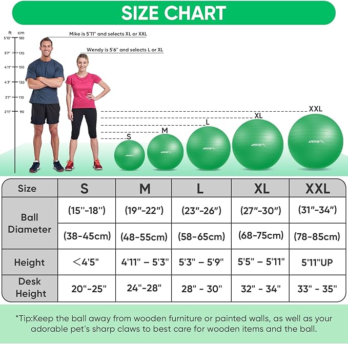 APEXUP Yoga Ball Exercise Ball Anti Slip Heavy Duty for Fitness, Balance & Core Workout, Balance Training, Pregnancy & Physical Therapy, 5 Sizes