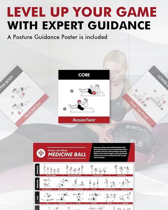 Mikolo Medicine Ball, Wall Ball,Soft Medicine Ball Set,Slam Ball for Core Training, Strength Workouts -Multi-Weight 10lbs 20lbs Exercise Balls for Home Gym, Functional Fitness (10/15/20/25LB)