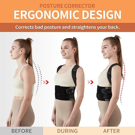 Posture Corrector for Women and Men, Back Support Brace for Neck Shoulder & Upper and Lower Back Pain Relief, Invisible Adjustable Lightweight Posture Corrector Under Clothes(Black, Medium)