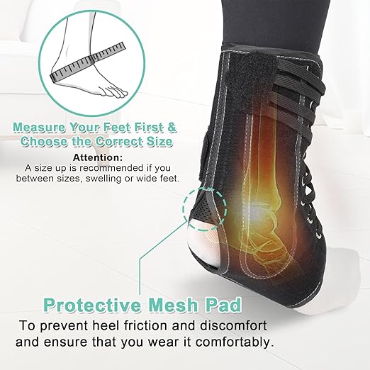 Lace up Ankle Brace for Women Men, Quick Adjustment Ankle Brace with Metal and Plastic Side Stabilizers, 1Pcs Foot Support for Sprained Left Right, XL