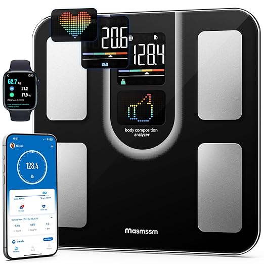 Scale for Body Weight, FSA&HSA Eligible, Smart Scale with 9-in-1 VA Display, Bathroom Scale with 22 Body Metrics, Heart Rate, BMI, Body Fat, Muscle Mass, Compatible with iOS & Android