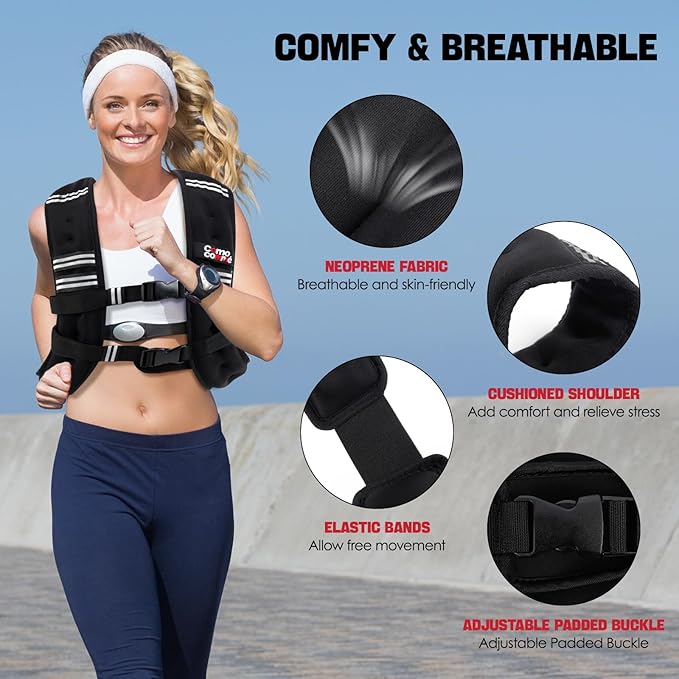 Weighted Vest, 5lb/10lb/12lb/15lb Weight Vest with Reflective Stripe for Women, Men, Rucking Vest for Walking Strength Training Running, Workout, Jogging