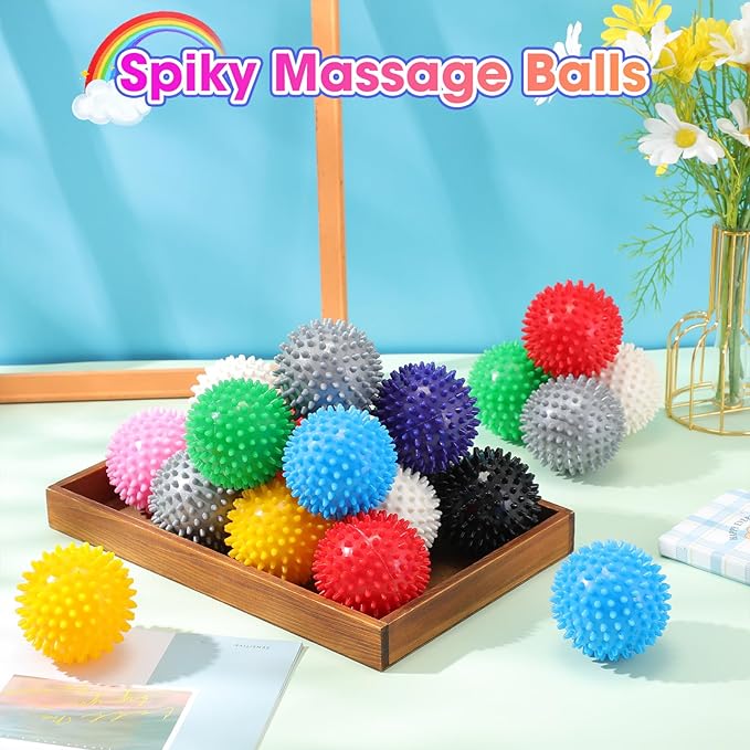 Liliful 50 Pcs Spiky Massage Balls for Feet, Back, Hand Massage Roller Squeeze Balls Plantar Fasciitis Ball Bulk for Foot Hand Trainer Therapy, 10 Colors 3 Inch Multipack