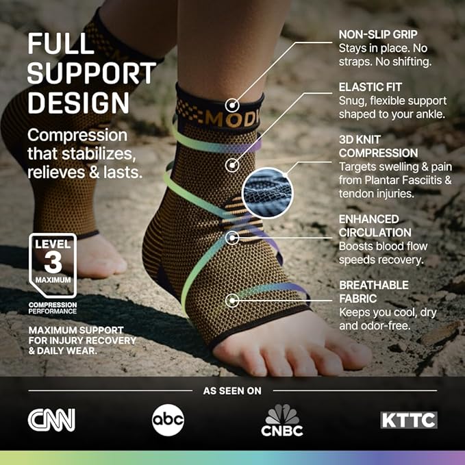 Modvel Ankle Brace for Women & Men - Compression Ankle Sleeve & Foot Brace, Right Left Ankle Support for Sprained Ankle, Achilles Tendonitis, Plantar Fasciitis Relief, Running Basketball Soccer