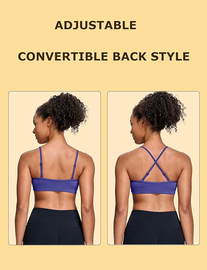 Oalka V Neck Sports Bra for Women Adjustable Padded Thin Straps Wireless Yoga Bras