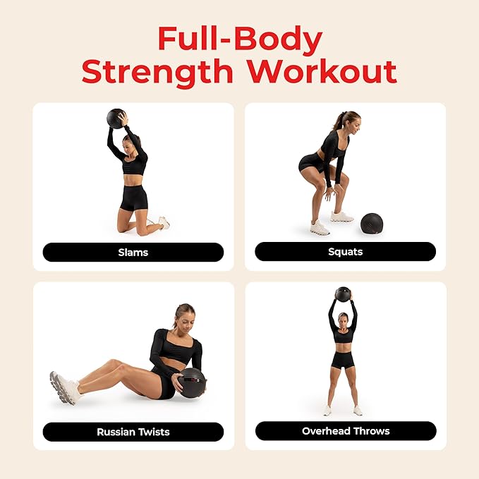 Sunny Health & Fitness Ultra-Durable Slam Ball, Sand Filled No-Bounce Core, Non-Slip Grip – Available in 10–50 lbs