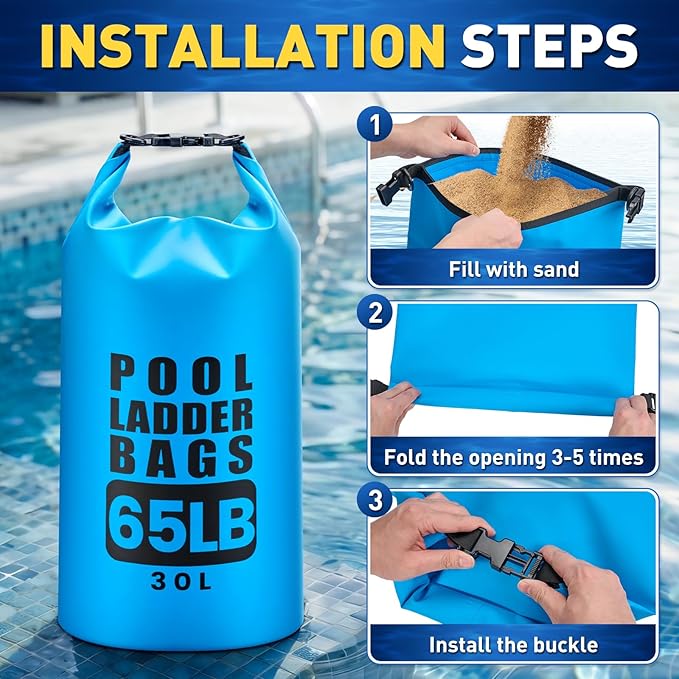 2 Pack 30L/65LB Pool Step Weights Sand Bags – Waterproof 500D PVC Ladder Weights, Pool Sand Stair Weights for Above Ground and in-Ground Pool Steps