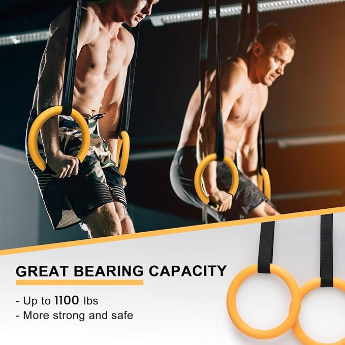 PACEARTH Gymnastic Rings 1100lbs Capacity with 14.76ft Adjustable Buckle Straps Pull Up Exercise Rings Non-Slip Rings for Home Gym Full Body Workout