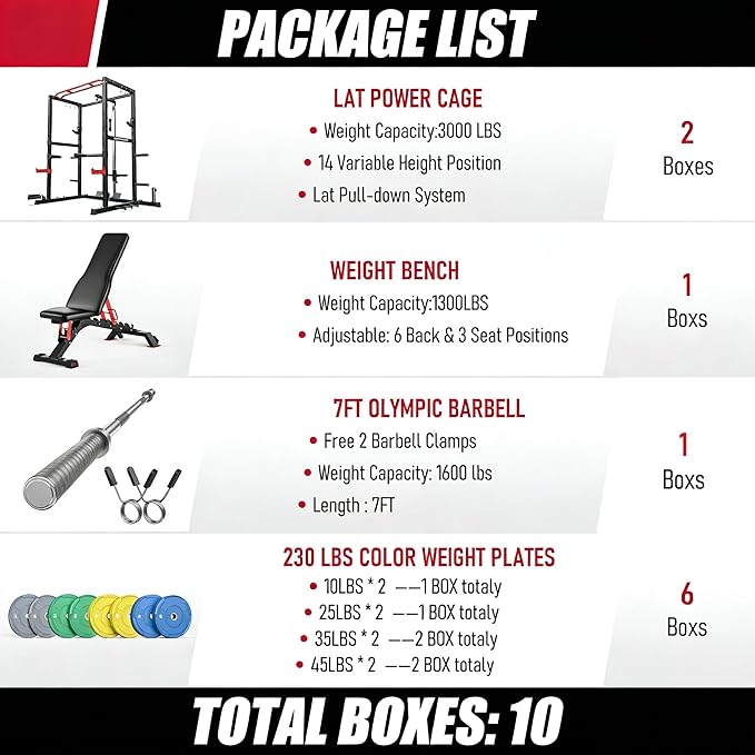 Sportsroyals Squat Rack, LAT Power Cage, Power Rack Multi-Function with Pulley System and Training Attachments for Home Gym