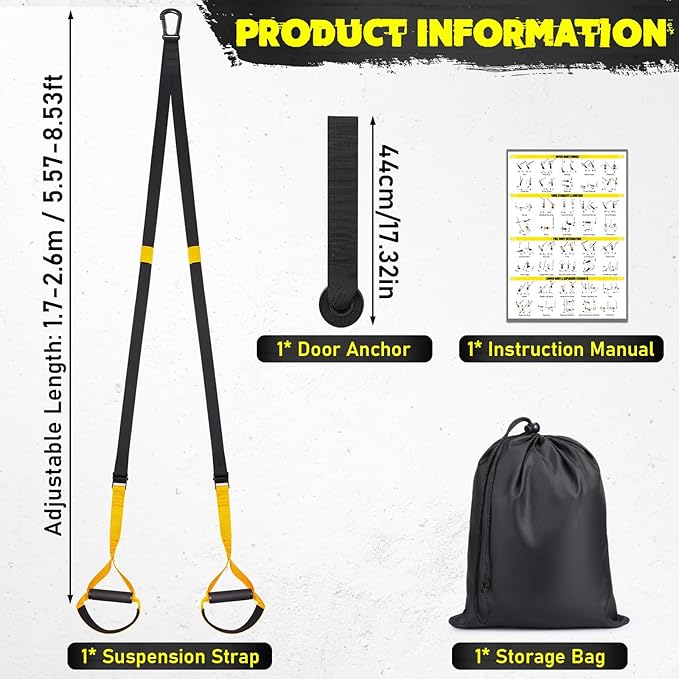 TOBWOLF Home Suspension Straps Training Kit, All in One Compact Resistance Trainer Straps & Door Anchors, Suitable for Home Gyms, Travel, Core Training & Full-Body Fitness