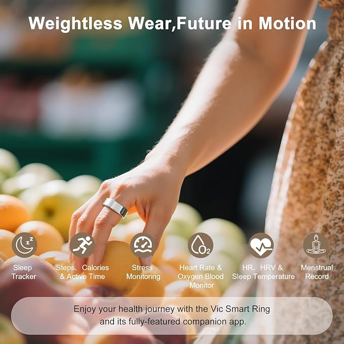Titanium Smart Ring, Sleep & Activity Tracking Ring with Heart Rate, HRV, Stress Insights, 7-Day Battery Life, No Subscription, IP68 Waterproof, iOS & Android Compatible (Silver, 8)