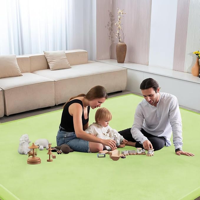 Baby Play Mat for Floor Nursery Muscle Mat Area Rug Playroom Rug 50"x50" Memory Foam 1.3" Thick Crawling Mat for Babies,Toddlers, Infants,Kids (Light Green)
