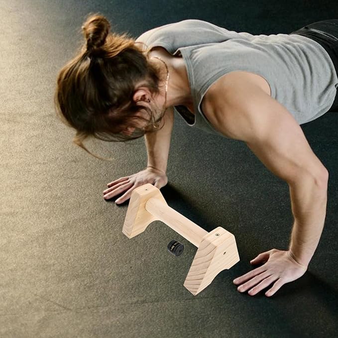 TEHAUX Wooden Push up Handles and Parallettes 30cm Pushup Bars for Floor Exercise Beech Wood Workout Grips Strength Training Equipment for Men and Women Calisthenics