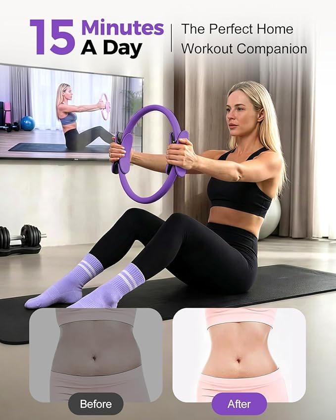 Home Pilates Essentials Kit for Women, Magic Circle Pilates Equipment Ring and Ball Set, Resistance Bands Workout Guide Video for 28 Day Pilates Challenge Starter Kit for Beginners