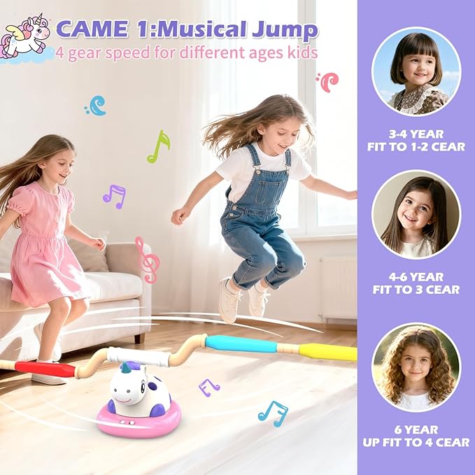 3 in 1 Musical Jump, Toss Ring Game and Stomping Launch Unicorn Rocket Launcher for Kids Outdoor Toys with Remote Control, Indoor Outside Toy for Kids Ages 3-8