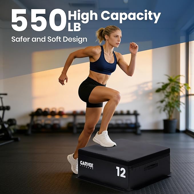Stackable Plyo Box 6/12/20 Inch, Adjustable Plyometric Jump Box, Soft Foam Step Up Boxes for Home Gym Workouts, Soft Plyo Box for Professional Strength, HIIT, Step-Ups, and Training
