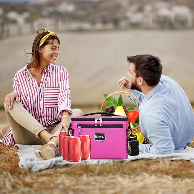 BEIMILY Lunch Box for Men/Women,Small Insulated Lunch Bag,Reusable LunchBox for work Picnic Beach,Leakproof Soft Cooler Tote Bag Organizer with Adjustable Shoulder Strap for Adults(Dark pink)