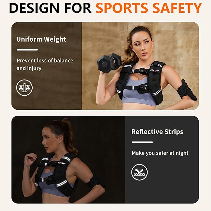 FUFF Weighted Vest Woman, 5/10/12/15/20/25/30 LB Womens Weight Vest for Walking, Strength Training Weight Vests for Female Men, Reflective Stripe Body Vest for Workout Running Jogging Fitness