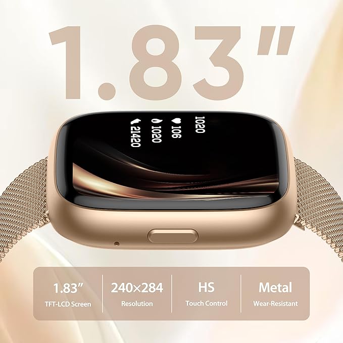 Smart Watch for Women with Alexa Built-in, 1.83" HD Touchscreen Fitness Tracker with Bluetooth Calls, Heart Rate/Sleep Monitor, 120+ Sports Fitness Watch, IP68 Waterproof Smartwatch for Android iOS