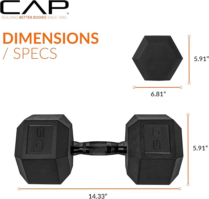 CAP Barbell Coated Hex Dumbbell Weight - Single | 10-120 lbs | Multiple Options