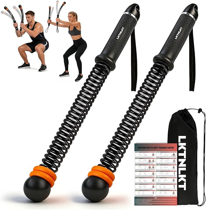 Weighted Ropeless Battle Ropes Adjustable Weight - Portable Cordless Battle Ropes for Home Gym with Workout Poster, Strength Building, HIIT & Low-Impact Cardio Training for Men & Women (Black/Orange)