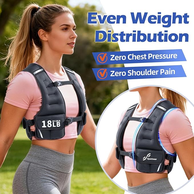 Sportneer Adjustable Weighted Vest Woman: 6-10lb/10-18lb Weighted Walking Vest for Women with 4/8 Weight Packs Fast Adjust Comfortable Weight Vest for Home Gym Burn Calories Strength Training Vests
