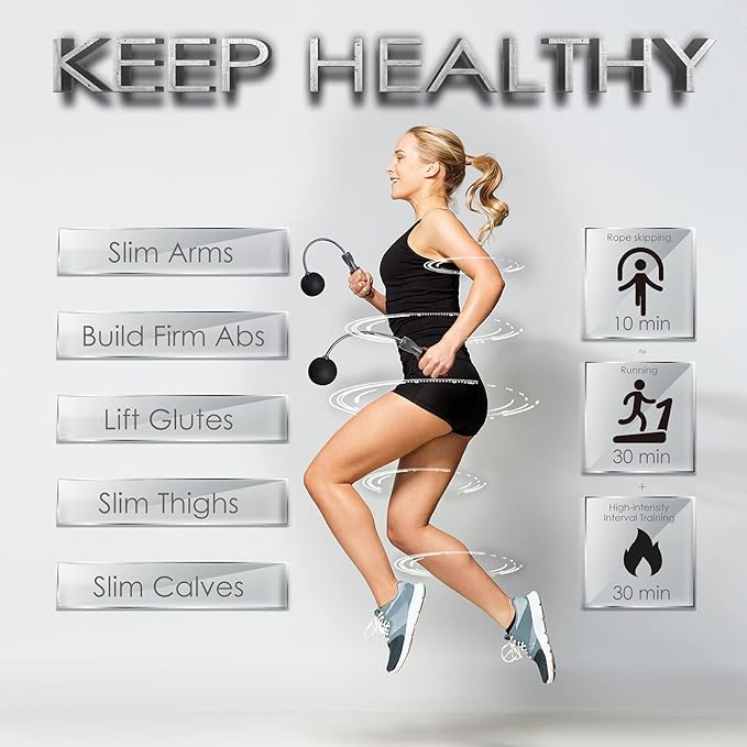 Cordless Jump Rope for Fitness with Indoor Jumping Rope Weighted Ropeless Skipping Jump Rope for Men Women Kids High-Speed Rope Skipping for Narrow Space Fit Weight Loss and General Workouts