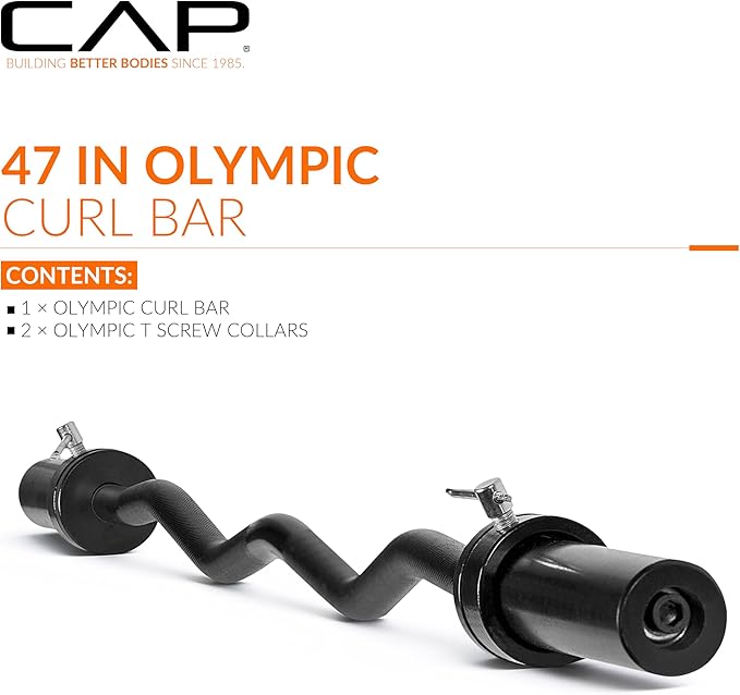 CAP Barbell 47-Inch Olympic EZ Curl Bar for 2-Inch Weight Plates | Multiple Options