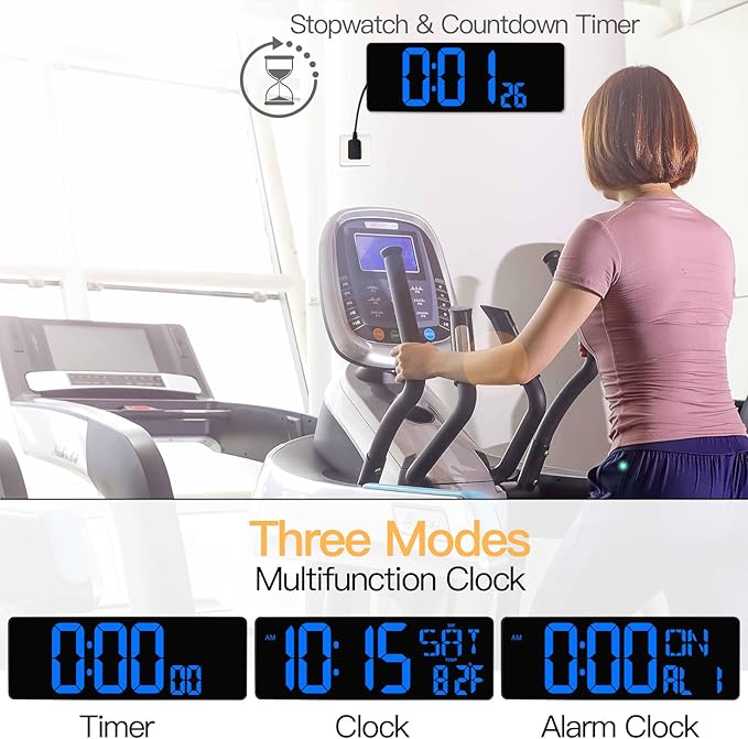 XREXS Large Digital Wall Clock with Remote Control, 16.5 Inch LED Large Display Count Up & Down Timer, Adjustable Brightness Plug-in Alarm Clock with Day/Date/Temperature for Home, Gym, Office