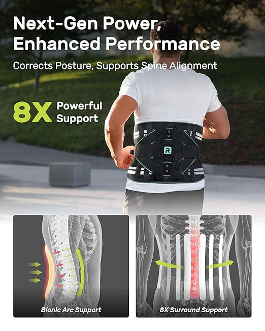 Rakiie Back Brace for Lower Back for Women Men, Elastic Back Support Belt with 8 Stays for Lifting at Work, Breathable Soft Lumbar Support, Blue XL