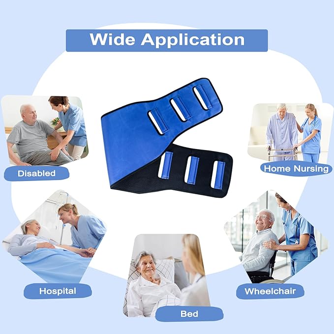 Transfer Belt Transfer Sling - Padded Gait Belt - Heavy Duty Patient Lift, Mobility Standing and Lifting Aid for Disabled, Elderly, Injured - Safely Move from Bed and Wheelchair (Blue)