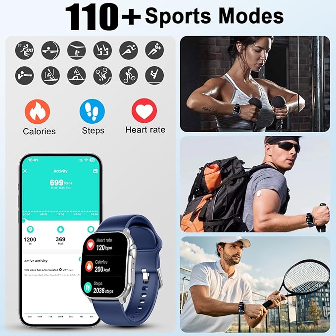Poounur Smart Watches for Women, Smartwatch with Calls/Messages/Notifications, Fitness Tracker with 24/7 Heart Rate/Sleep Monitor, IP68 Waterproof Smartwatch for Android iOS