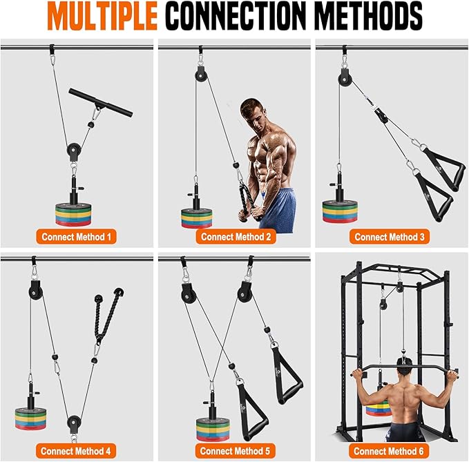 SERTT Weight Cable Pulley System Gym, Upgraded Cable Pulley Attachments for LAT Pull Down, Biceps Curl, Tricep, Arm Workouts - Home Gym Add On Equipment