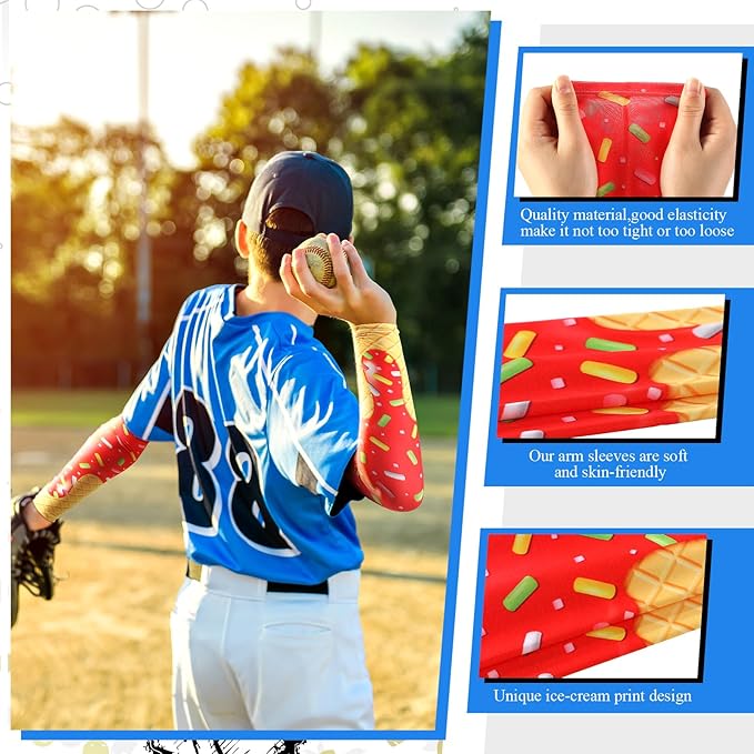 Shyyween 6 Pair Ice Cream Drip Baseball Arm Sleeve Youth Cross Sun Protection Compression Arm Sleeve American Flag Sport Gift