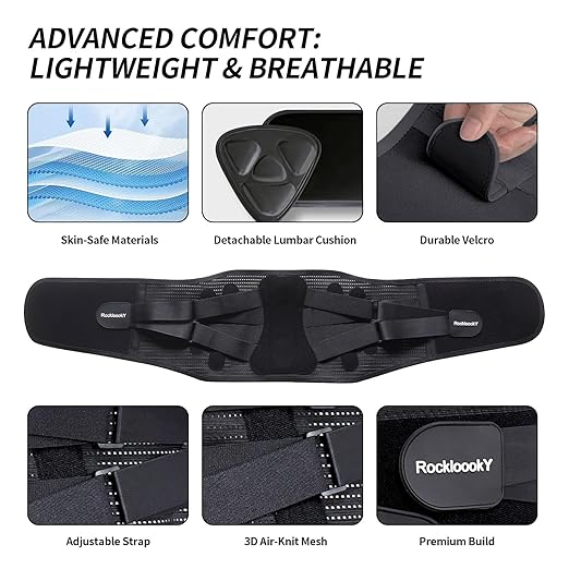 Lower Back Brace for Women Men, Adjustable Lumbar Support with 3D Pad, Breathable Ergonomic Support Belt with Metal Stays for Work, Lifting, Drive, Black,Size L,Waist 38"-45"