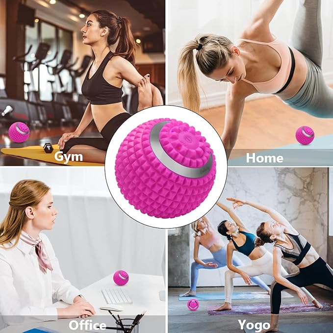 Vibrating Massage Ball 4-Speed High-Intensity Fitness Yoga Massage Roller, Relieving Muscle Tension Pain & Pressure Massaging Balls (Pink)