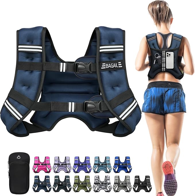 BAGAIL Comfort-Fit Weighted Vest for Woman, Even Weight Distribution, Faster Weight Loss, No-Chafe or Bounce for Walking & Running with Detachable Phone Pouch & Reflective Stripes (Available 5-30lbs)