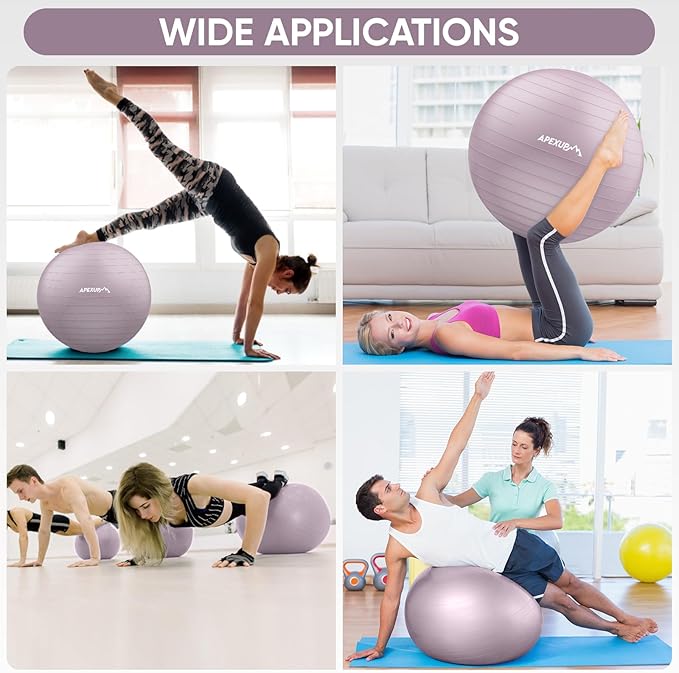APEXUP Yoga Ball Exercise Ball Anti Slip Heavy Duty for Fitness, Balance & Core Workout, Balance Training, Pregnancy & Physical Therapy, 5 Sizes