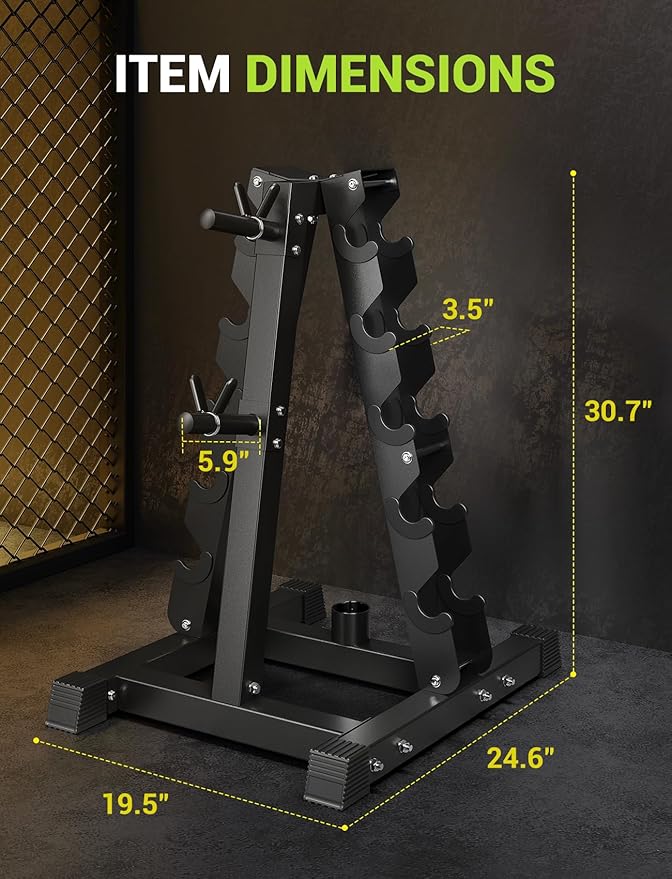 YOLEO 5-Tier A-Frame Dumbbell Rack Stand, Heavy-Duty 3-in-1 Weight Rack for Dumbbells, Barbells & Plates, Space-Saving Home Gym Organizer, 1100LBS Capacity, 19.5"x24.6"x30.7" (Rack Only)
