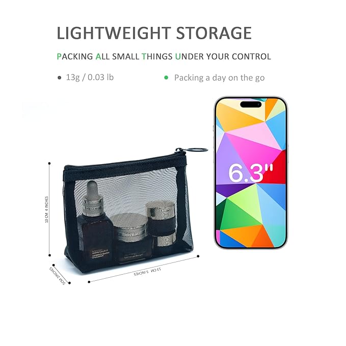 Patu Widened Mini Zipper Mesh Bags, Size S, 5" x 4" x 2", 5 Pieces, Beauty Makeup Lipstick Cosmetic Accessories Organizer Case, Small Travel Kit Storage Pouch, Assorted Colors