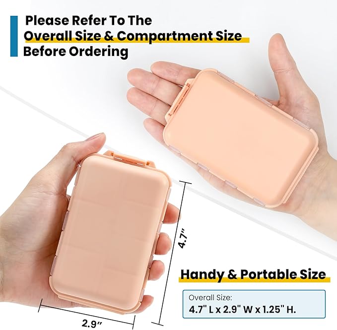 14 GRIDS Travel Pill Organizer Box with Labels - Travel Medicine Case Kit - Pocket Daily Pharmacy Container - Travel Medication Holder Dispenser for Fish Oil Vitamin Supplement Storage - Pink