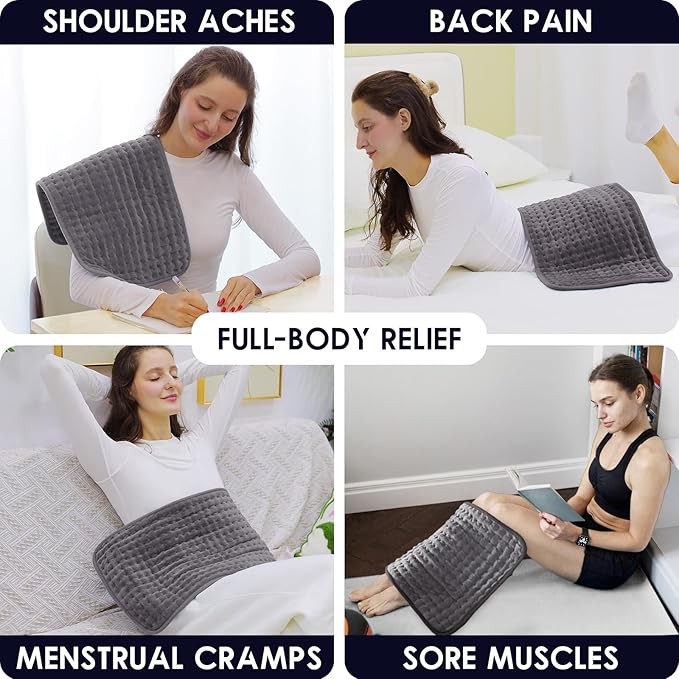 DAILYLIFE Heating Pad for Back Pain Relief, 17"x33" Large Size Electric Heated Pad with Overheating Protection, 6 Heating Settings and UL Certified, Auto-Off and Machine Washable, Gray