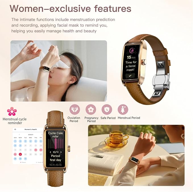 Elegant Smart Watch for Women Fitness Tracker with Step Counter Calorie Tracker Heart Rate Monitor Sleep Tracker IP68 Waterproof Activity Tracker Bracelet with AMOLED Touchscreen for iOS Android