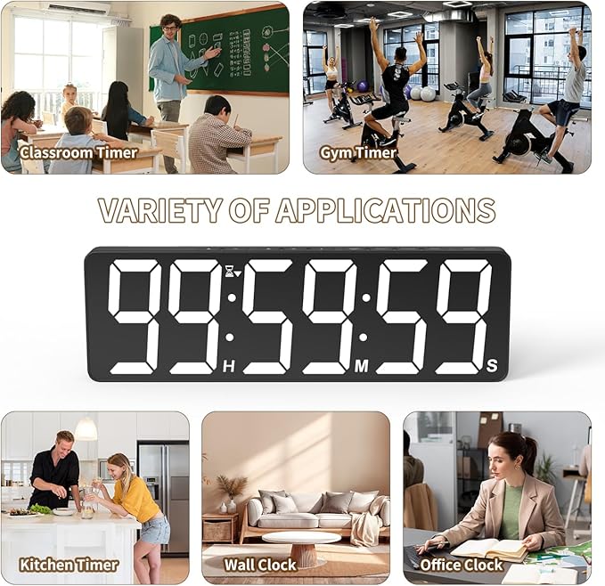 VOCOO 15.7" Large Digital Wall Timer with 99H Countdown, Count Up, Clock and Remote Control, 18 Colors RGB Wall Clock for Office, Home Decor, Kitchen, Living Room, Gym, Classroom