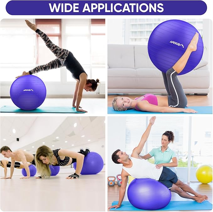 APEXUP Yoga Ball Exercise Ball Anti Slip Heavy Duty for Fitness, Balance & Core Workout, Balance Training, Pregnancy & Physical Therapy, 5 Sizes