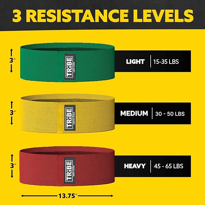 Tribe Lifting Resistance Bands for Working Out - 3 Pack Fabric Workout Bands for Women and Men - Booty Bands for Legs and Glute - Non Slip Exercise Bands Set for Squat Hip Thigh