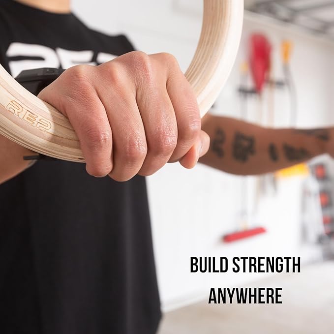 REP Fitness Wood Gymnastic Rings with Numbered Heavy Duty Adjustable Straps - Perfect for Cross-Training Workouts, Gymnastics and Conditioning