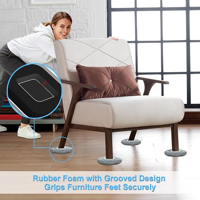 Kiss Core New Upgrade Furniture Movers Sliders, 8+8 Pack 4.3" Multi-Surface Furniture Sliders with Groove Design, 8PCS Moving Pads and 8 Hardwood Socks, Protect Floor and Easily Move Furniture